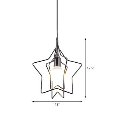 Star/Round Foyer Pendulum Light Vintage Metal Single-Bulb Black Ceiling Suspension Lamp