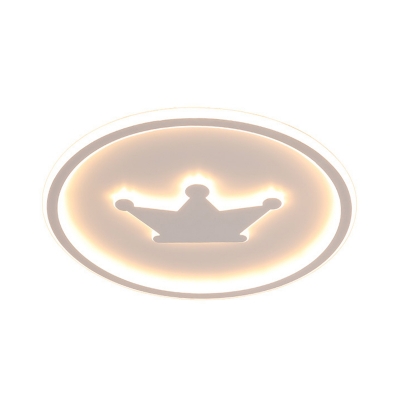Ultrathin Round Flush Ceiling Light Kids Acrylic Bedroom LED Crown Flushmount in White/Pink/Gold, 16