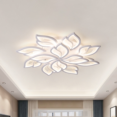 White Layered Leaf Ceiling Lamp Modernist 9/12/15-Head Acrylic LED Semi Flush Mount Light in Warm/White Light