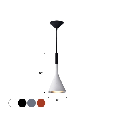 1 Light Ceiling Hang Lamp Nordic Dining Room Hanging Pendant with Funnel Cement Shade in Grey/Red/Black