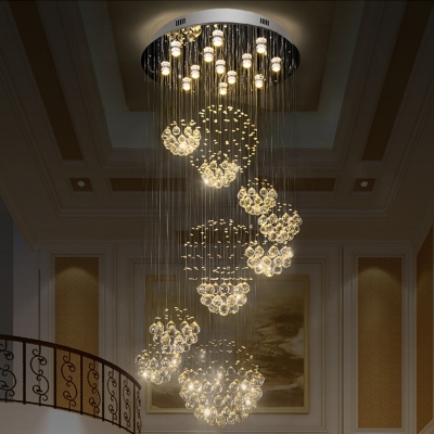 13 Lights Spiral Design Sphere Flushmount Modernism Stainless Steel Crystal Flush Ceiling Light Fixture
