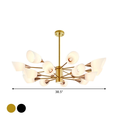 2-Layered Tulip Chandelier Postmodern Opal Glass 6/12/16-Light Living Room Ceiling Pendant in Black/Gold