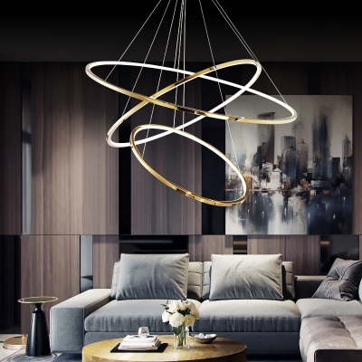 3/5-Layer Hoop Living Room Chandelier Stainless Steel Minimalistic LED Pendant Light in Gold