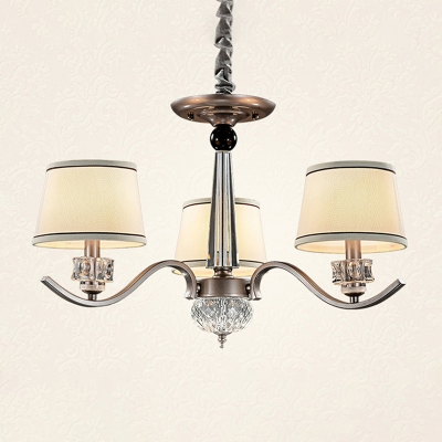 3/6/8 Lights Ceiling Hang Lamp Rustic Living Room Chandelier with Tapered Drum Fabric Shade in White
