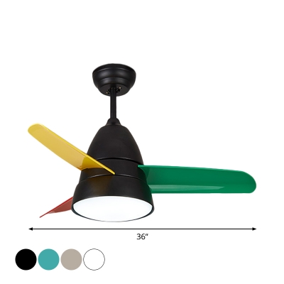 3-Blade Conical Hanging Fan Light Fixture Macaron Metal 36