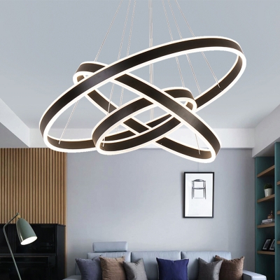3-Light Living Room Hanging Lamp Modern Black/Gold/Coffee LED Chandelier with Circle Acrylic Shade