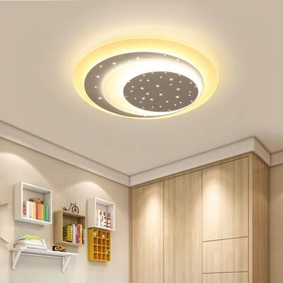Acrylic Crescent Flush Mount Lighting Nordic White LED Ceiling Lamp with Star Cutouts in Warm/White Light, 8