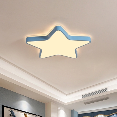 Acrylic Pentacle LED Ceiling Light Kids Style Blue/Pink Ultrathin Flush Mounted Lamp in Warm/White Light for Baby Room