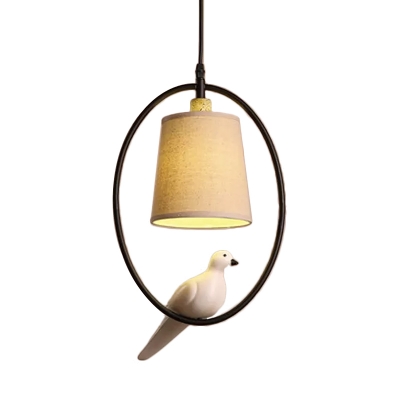 Artistry Tapered Pendulum Light Fabric 1 Bulb Living Room Hanging Light Kit with Bird Decor and Oval Frame in Black