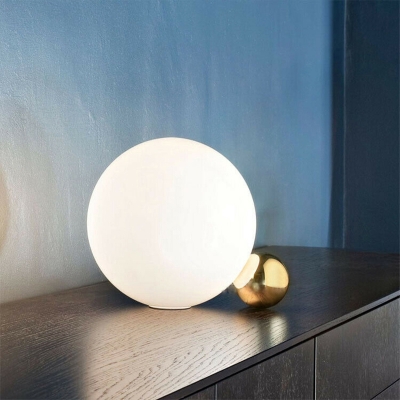 Ball Table Light Minimalist Frosted White Glass 1 Bulb Gold Night Lamp with Orb Base, Warm/White Light