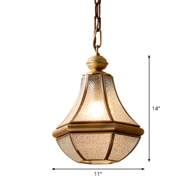 Clear/Water Glass Pear Shaped Pendant Lamp Traditional Single-Bulb Dining Room Hanging Light Fixture in Brass