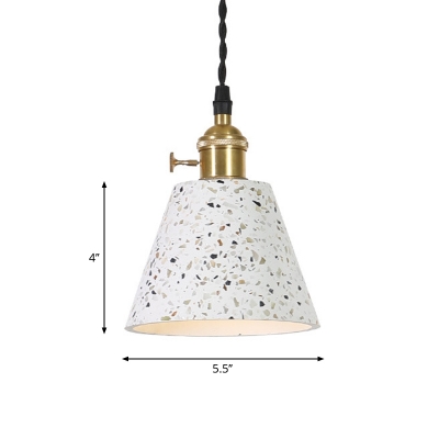 Cone/Round/Drum Bedside Drop Pendant Terrazzo Single-Bulb Nordic Ceiling Hang Light in White