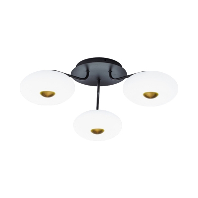 Donut Shade Bedroom Semi Flush Light Acrylic 3 Heads Modern LED Ceiling Lamp in Black, White/3 Color Light