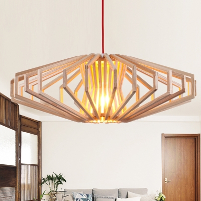 Flying Saucer Shaped Hanging Lamp Modern Wooden 1-Light Beige Down Lighting Pendant