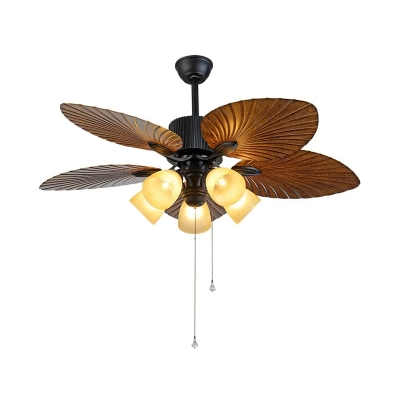 Frosted Glass Bell 5-Blade Hanging Fan Light Rural 52