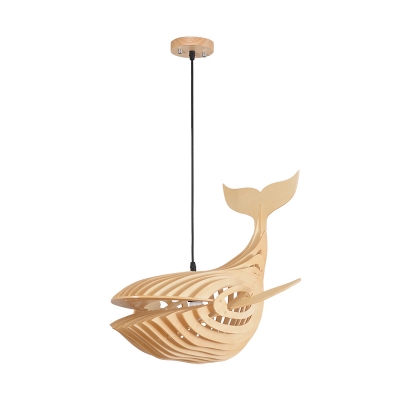 Hand Carved Wood Whale Hanging Lamp Creative Modern 1 Bulb 21.5