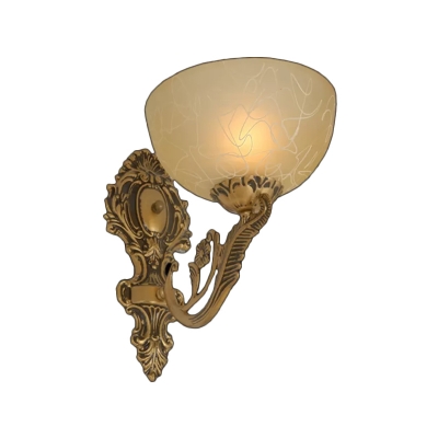 Hand-Worked Frosted Glass Bowl Wall Lamp Antique 1-Light Sitting Room Wall Mounted Light Fixture in Bronze