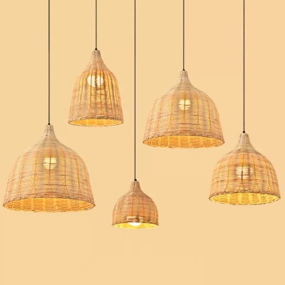 Handwoven Dome Pendant Light Fixture Chinese Bamboo Single Dining Table Ceiling Light in Beige, 10