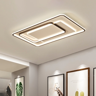 Iron Square/Round/Rectangle Flushmount Modern Black LED Close to Ceiling Light Fixture in White/3 Color Light