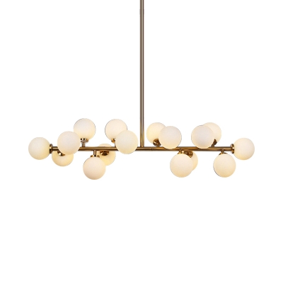 Linear Ceiling Hanging Light Postmodern Cream Bubble Glass 16 Heads Living Room Island Lamp in Gold