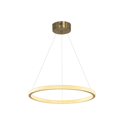 Living Room LED Chandelier Simple Brass Hoop Pendant Light with 1/3/4-Tier Acrylic Shade