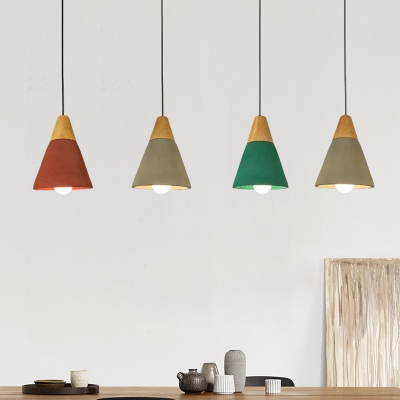 Macaron Cone/Bowl Mini Pendulum Light Metal 1-Light Dining Room Suspension Pendant Light in Red/Green and Wood