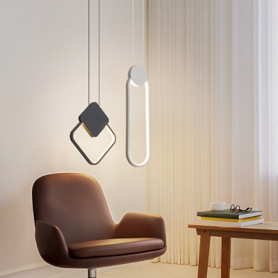 Minimal LED Pendant Lamp Black/White Oval/Square/Round Hanging Light with Acrylic Shade for Living Room