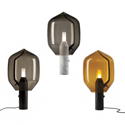 Modern Tulip Bud Table Lamp Smoke Grey/Amber Glass 1-Light Living Room Nightstand Light in Black/White