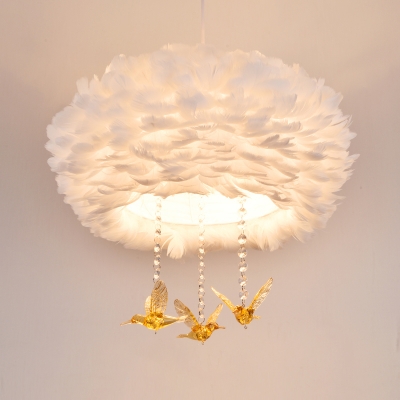 Round Feather Ceiling Chandelier Modernist 3/4/5 Bulbs 16