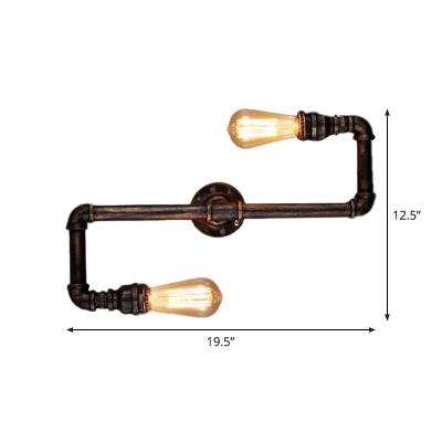 S-Pipe Wrought Iron Wall Light Industrial Style 2 Bulbs Restaurant Wall Mounted Lamp in Bronze