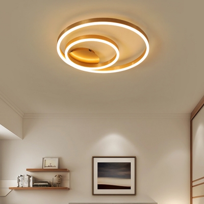 Small/Large Double Ring Ceiling Lamp Simple Metal Bedroom LED Flush Mount Light in Gold, Warm/White Light