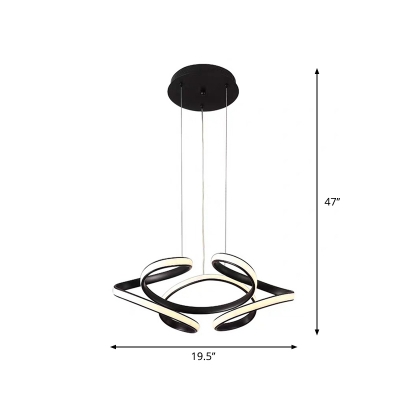 Twisting Line Art Dining Room Drop Lamp Acrylic Minimalist LED Chandelier Pendant in Black, Warm/White Light