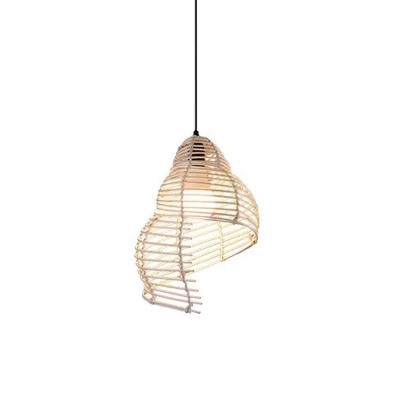 1 Head Dining Room Pendulum Light Asia Beige Pendant Lighting with Spiral/House/Hat Bamboo Shade