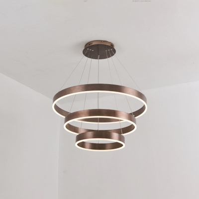Aluminum 3 Layers Chandelier Minimalistic Gold/Coffee LED Circle Hanging Light for Living Room