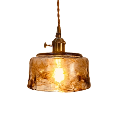 Amber Cloud Glass Round/Cube/Cone Pendant Post-Modern Single Ceiling Suspension Lamp with Rotary Switch
