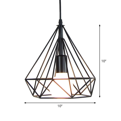 Black 1 Bulb Suspended Lighting Fixture Vintage Iron Diamond Hanging Pendant Light