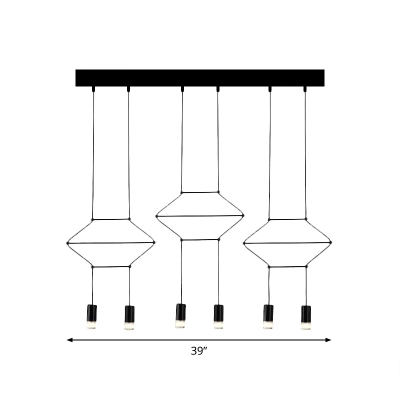 Black 4/6/8-Bulb Chandelier Industrial Iron 3D Hexagon/Long Column Hanging Pendant Light with Tube Shade