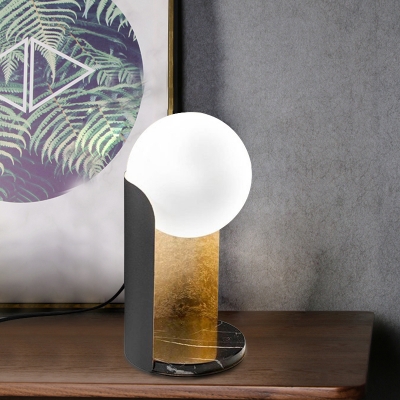 Black and Gold Inner Curved Night Lamp Postmodern Single Milky Ball Glass Table Lighting