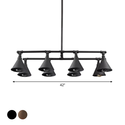Black/Rust Water Pipe Hanging Pendant Industrial Iron 8 Heads Restaurant Island Lamp with Funnel Lampshade