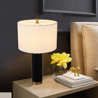 Black/White Column Nightstand Light Simplicity 1 Head Marble Table Lamp with Cylinder Fabric Shade