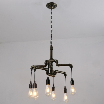 Bronze 4/6 Lights Pendant Light Fixture Factory Style Iron 2-Tiered Pipe Ceiling Chandelier for Dining Room