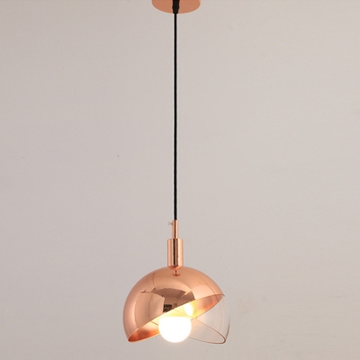 Clear Glass Dome Mobile Shade Pendant Mid Century Single-Bulb Gold/Rose Gold Hanging Ceiling Light for Living Room