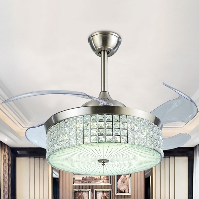 Crystal Encrusted Drum Ceiling Fan Light Stylish Modern 19