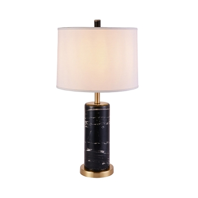 Cylindrical Marble Nightstand Light Postmodern 1 Head Black/White Table Lamp with Shade