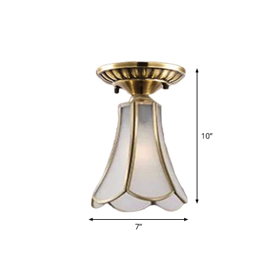 Frosted Glass Brass Ceiling Light Cylinder/Flared/Globe 1 Head Traditional Mini Flush Mounted Lamp