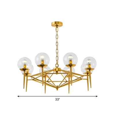 Gold Pyramid Chandelier Light Postmodern 8 Heads Clear Ball Glass Ceiling Hang Lamp