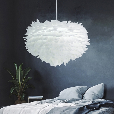 Hemisphere Bedroom Pendulum Light Feather 1-Light Romantic Nordic Pendant Lighting in Grey/Pink/White