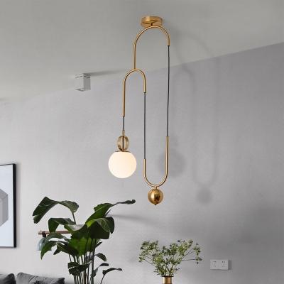 Iron Pulley Pendant Lighting Postmodern 1 Head Gold Ceiling Suspension Lamp with Ball Milk Glass Shade