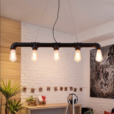 Metallic Black/Bronze/Copper Island Lamp Pipe 5 Bulbs Industrial Suspension Light with Chain for Bistro