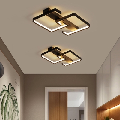 Minimalist Dual-Square Semi Flush Acrylic Simplicity LED Ceiling Mounted Lamp in Black, Warm/White Light